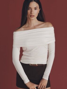 Reformation Off-Shoulder Long Sleeve Top in Cream